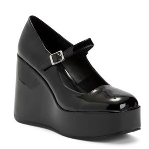 Steve Madden Nirvana Mary Jane Wedges Shoes Patent Leather Black Women